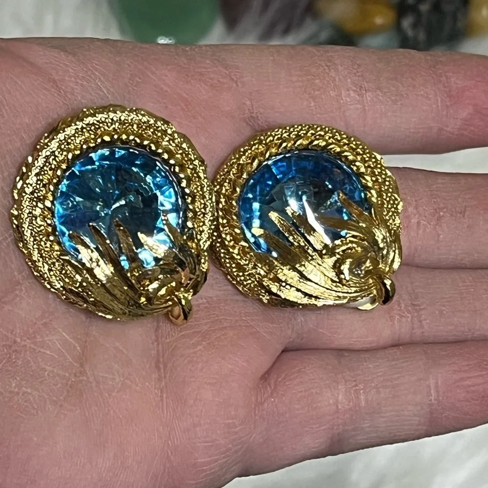 Vintage Bright Aqua Runway Style Clip Earrings